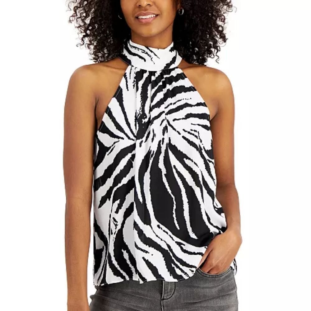 Inc International Concepts Printed Sleeveless Mock-Neck Top sz Med